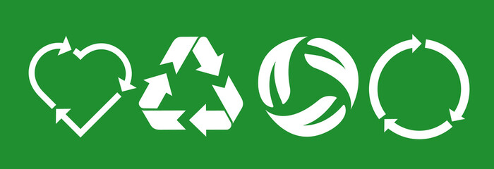Fototapeta premium Recycling.Set recycle icons sign.Recycle logo or symbol.Vector white icons for packaging , recycling.ecology, eco friendly, environmental management symbols.