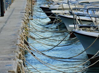 Nautical ropes for the boats in the harbor