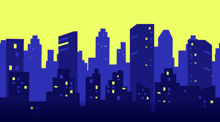 City skyline with skyscrapers cartoon style. Vector illustration