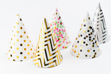 Happy New Year party hat on white background.