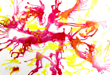 yellow and red Abstract colorful watercolor on paper close-up background texture