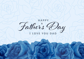 父の日　水彩　青い薔薇　フレーム　背景付き　メッセージ入り　横長/ Watercolor Blue Rose Frame for Father's Day with Background and Message - Horizontal - Vector Image