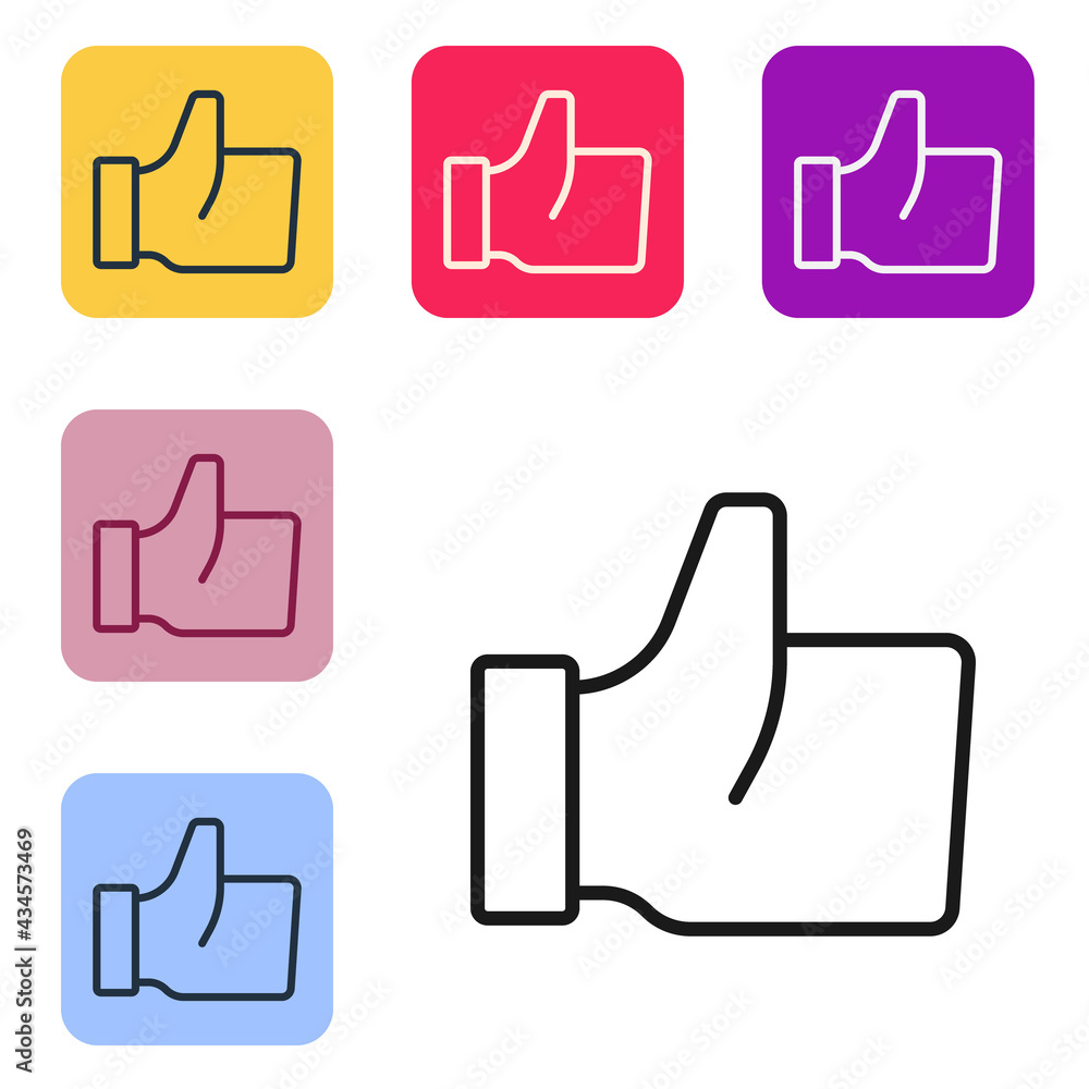 Poster black line hand like icon isolated on white background. set icons in color square buttons. vector