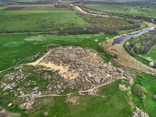 Aerial top view of big stones named Kamyana Mohyla, Melitopol Ukraine © sandsun