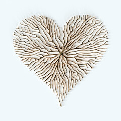 Abstract illustration of tree branches or roots in heart shape for concept design, nature creative art. Gold on a white background. 3d illustration