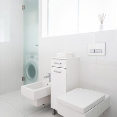 Fototapeta na wymiar Simple and functional bathroom with window