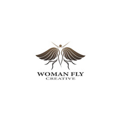 women fly angel logo  award  and wings with silhouette style