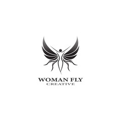 women fly angel logo  award  and wings with silhouette style