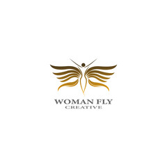 women fly angel logo  award  and wings with silhouette style