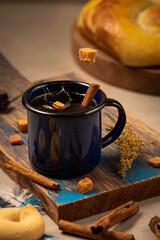 splash cup of brazilian coffee with cinnamon and sugar