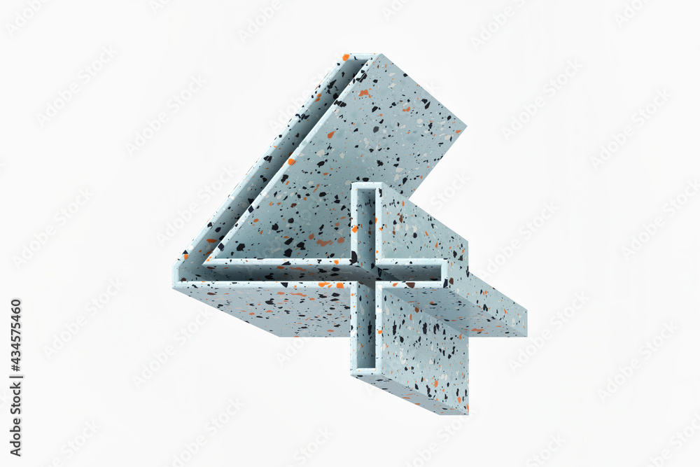 Aufkleber 3d font number 4 solid shadow design. light blue terrazzo style pattern. high definition 3d renderin