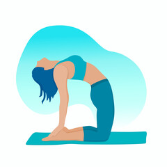 A young, active, attractive girl is doing yoga on a mat. Ustrasan pose. Meditation, stretching, healthy lifestyle.
