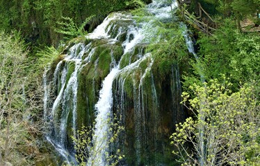 Big waterfalls cascade in green nature