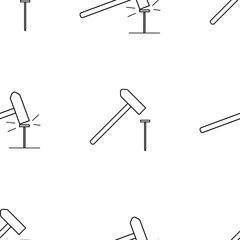 Hammer and nail seamless pattern isolated on white background.