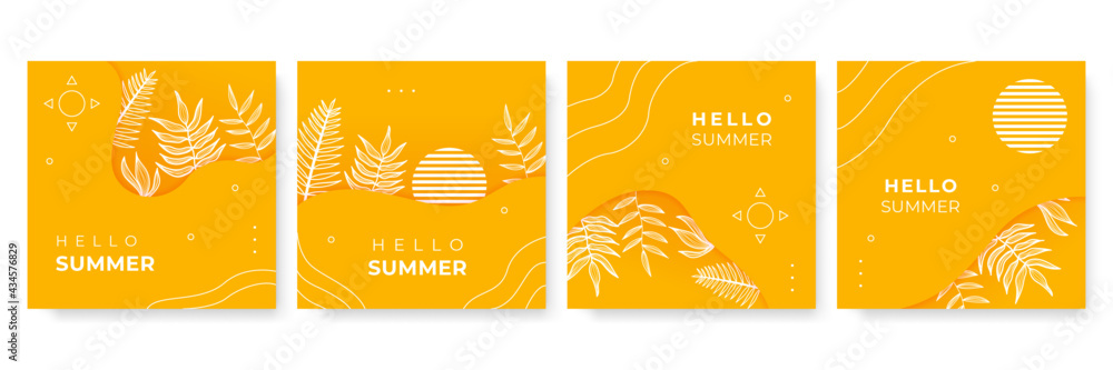 Poster summer sale vector poster set with 50% off discount text and summer elements in colorful backgrounds