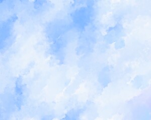 Fototapeta na wymiar blue sky with clouds watercolor background illustration It has a cloud-like texture or mist, blue and white. 