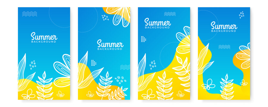 Collection of abstract background designs - summer sale, social media promotional content. Vector illustration for post and stories background template