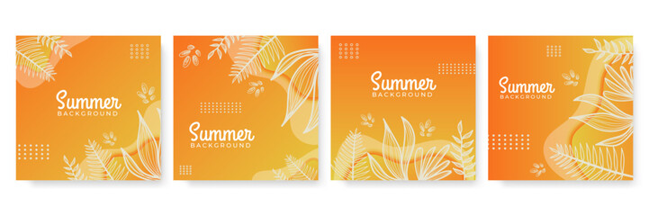 Vector set of colourful social media stories design templates, backgrounds with copy space for text - summer landscape. Summer background with leaves and waves © SyahCreation