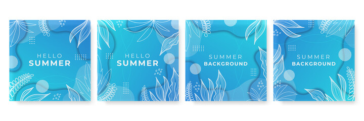 Vector set of colourful social media stories design templates, backgrounds with copy space for text - summer landscape. Summer background with leaves and waves © SyahCreation