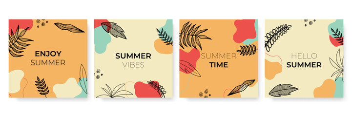 Social media stories and post creative Vector set. Background template with copy space for text and images design by abstract colored shapes, line arts , Tropical leaves warm color of the earth tone
