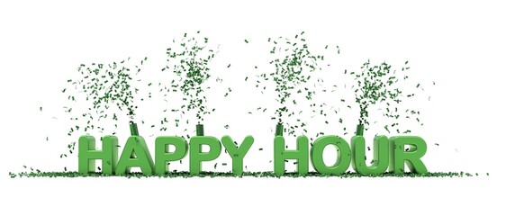 Happy hour title on white background