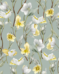 Seamless pattern with yellow wildflowers in a watercolor style