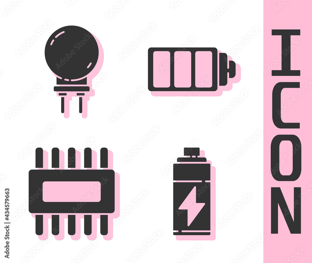 Poster set battery, light emitting diode, processor with microcircuits cpu and battery charge level indicat