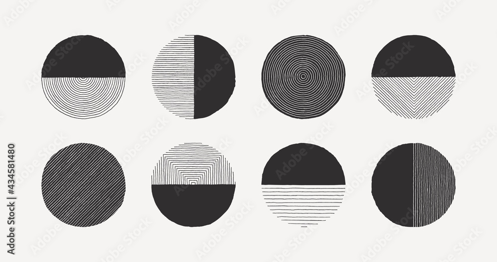 Wall mural set of abstract line circle in minimal trendy style isolated on white background. vector round graph