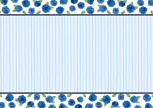 父の日　水彩　青い薔薇　フレーム　背景付き　横長/ Watercolor Blue Rose Frame for Father's Day with Background - Horizontal - Vector Image