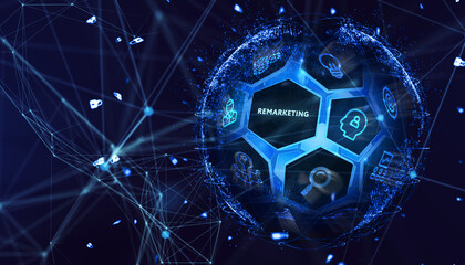The concept of business, technology, the Internet and the network. virtual screen of the future and sees the inscription: Remarketing