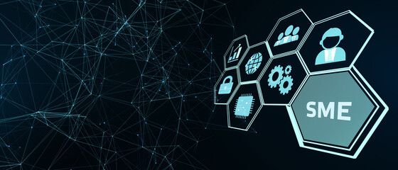 The concept of business, technology, the Internet and the network. virtual screen of the future and sees the inscription: SME