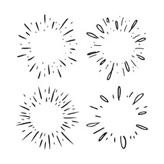 Star burst hand drawn doodles. Sunburst graphic design set. Handmade radial starburst illustrations.