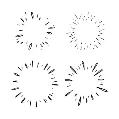 Star burst hand drawn doodles. Sunburst graphic design set. Handmade radial starburst illustrations.
