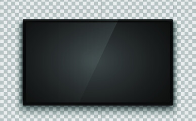 Realistic television screen on dark transparent background. TV, modern blank screen lcd, led. Vector illustration