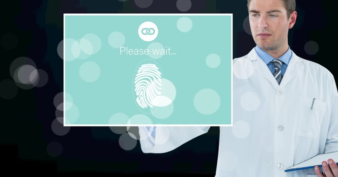 Composition of male doctor using interface id fingerprint verification screen - Powered by Adobe