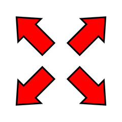 red arrow and diagonal arrow sign for map, arrow button for graphic game, arrow for direction