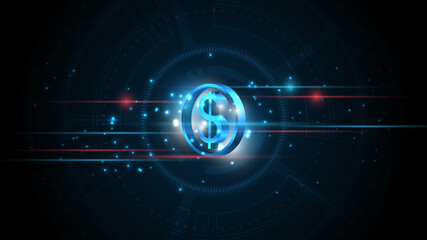 Dollar coin money Currency on Abstract technology background . Business finance Money exchange concept.