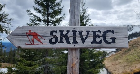 skiveg sign skiway skiroad sign norway winter resort