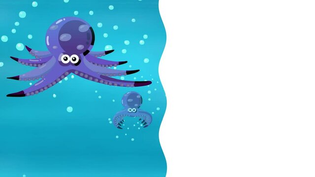Swimming octopuses with text field cartoon. Children animation. Good for titles, background, etc... Seamless loop.