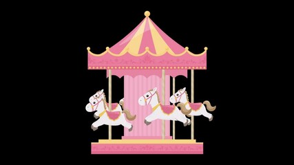 メリーゴーランドとガーランドと風船のフレーム イラスト素材 16 9 Amusement Wall Mural Amuseme ふわぷか