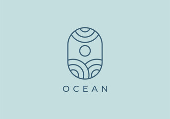 Ocean Sun Wave Logo Design Template
