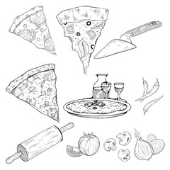 Pizza Party  Set  With Retro Neon Text