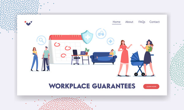 Characters Getting Workplace Guarantees and Perks Landing Page Template. Financing Diseases. Sick and Maternity Leave