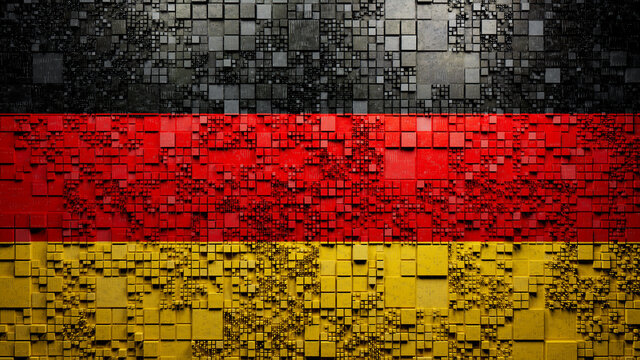 Flag of Germany rendered in a Futuristic 3D style. German Innovation Concept. Tech Background.