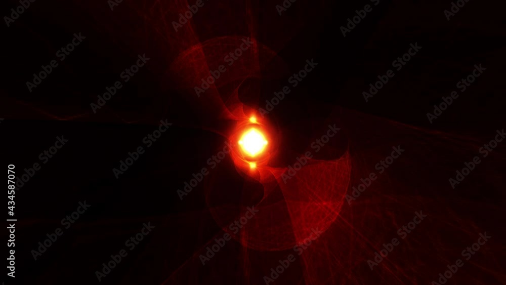 Poster abstract radial glow golden wire mesh vortex tunnel with center optical flare light. 4k 3d rendering