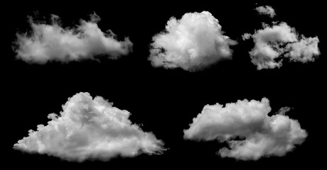 White clouds isolated on black background, clounds set on black - obrazy, fototapety, plakaty