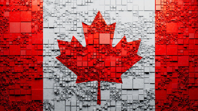 Flag of Canada rendered in a Futuristic 3D style. Canadian Innovation Concept. Tech Background.