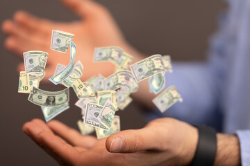 Falling Euro banknotes and coins isolated