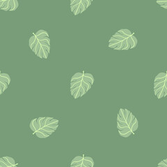 Pastel tones simple seamless foliage exotic pattern with monstera leaves. Green light palette artwork.