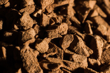 closeup of instant black coffee. Background or base for text and inscriptions. macro photo of granules.